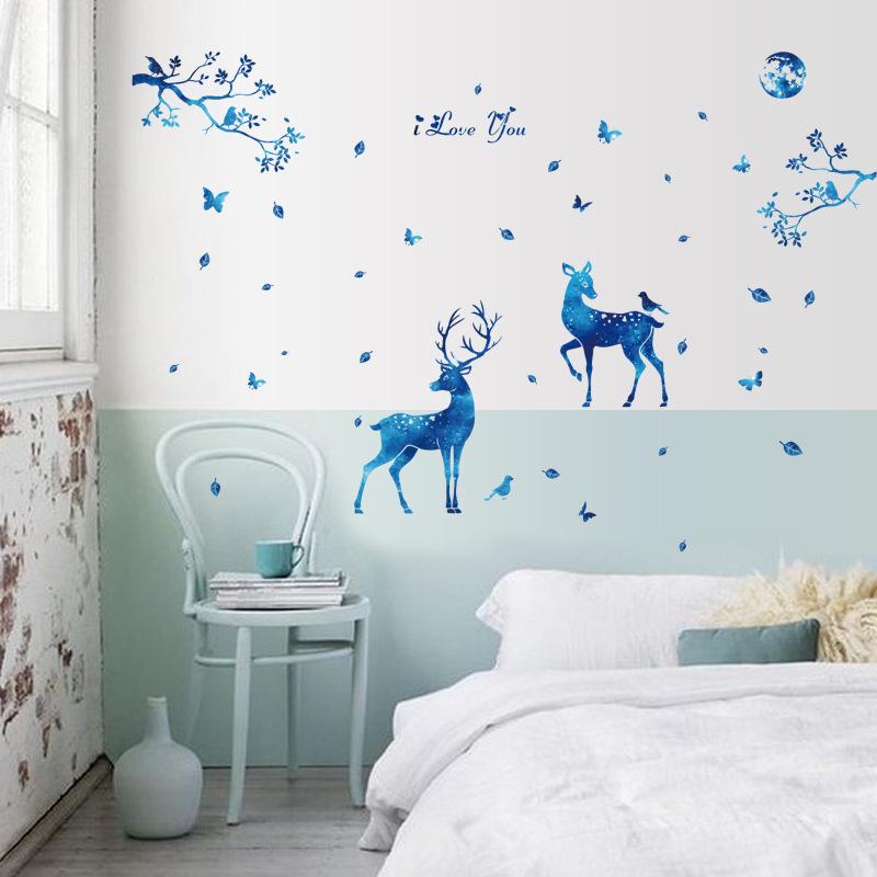 Blue Starlight Deer Nordic Modern Living Room Entrance Bedroom TV Background Decorative Wall Sticker