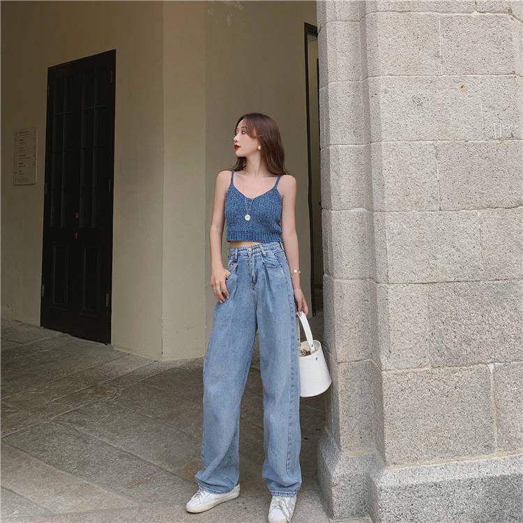 High Waist Loose Jeans Female Spring and Summer Students Straight Wide Leg Pants Mop Long Pants