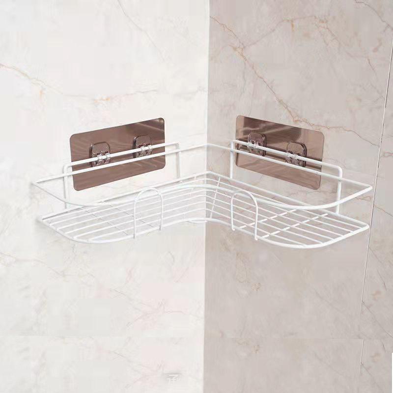 Self Adhesive Bathroom Shower Shelf Metal Wall Mounted Storage Organizer Rack