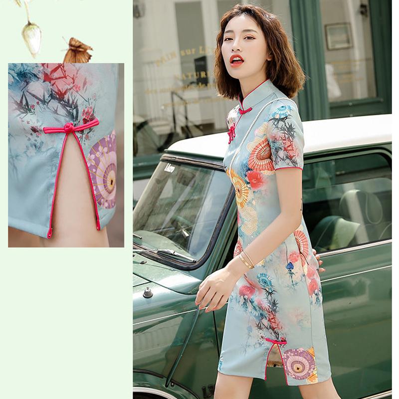 Plus Size Cheongsam Dress Short-sleeved Improved Version of Middle-aged Mother Cheongsam Was Thin Women's Mid-length