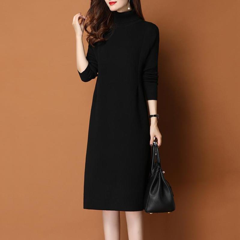 Autumn and Winter Long High-neck Bottoming Skirt Casual Thick Inner Dress All-match Solid Color Female Sweater Dress