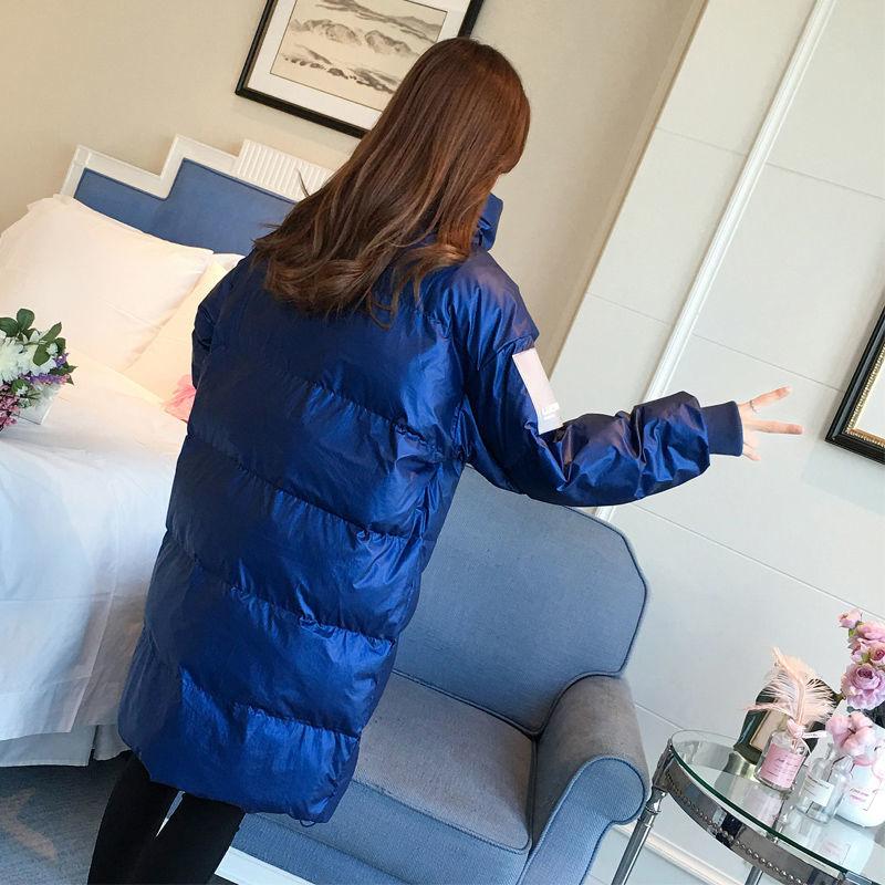 Winter Fashion Trend Down Jacket Women Mid-length White Duck Down Bright Face Stand-up Collar Loose Age-reducing Bread Clothes Disposable