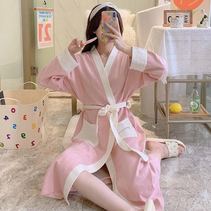 Spring and Autumn Ladies Nightgown Long Tether Sweet Loose Design Night Skirt Thin Homewear Yukata