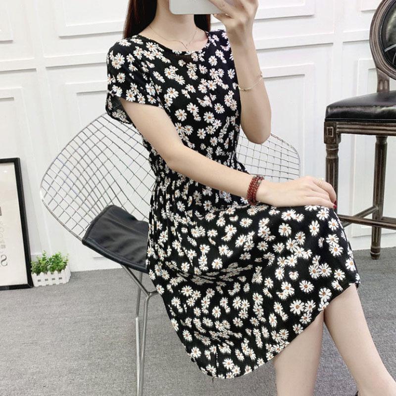 Plus Size Long Dress Casual Comfort Cotton Dresses Daisy Print Short Sleeve Dress Summer