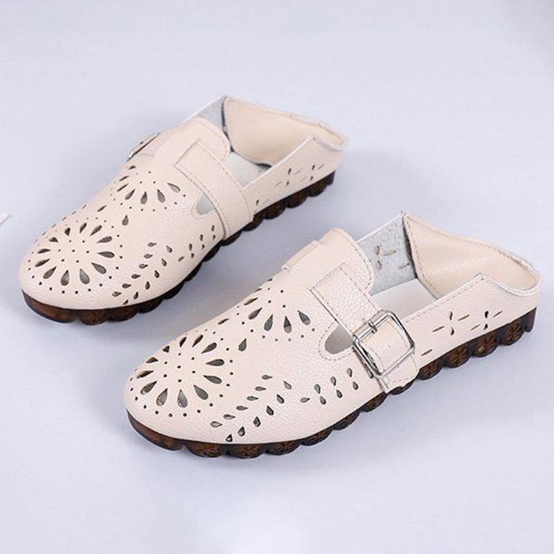 Tendon Bottom Two-wear Peas Shoes Women Flat Sandals Single Shoes Hollow Peas Shoes All-match One-legged Lazy Slippers Loafers