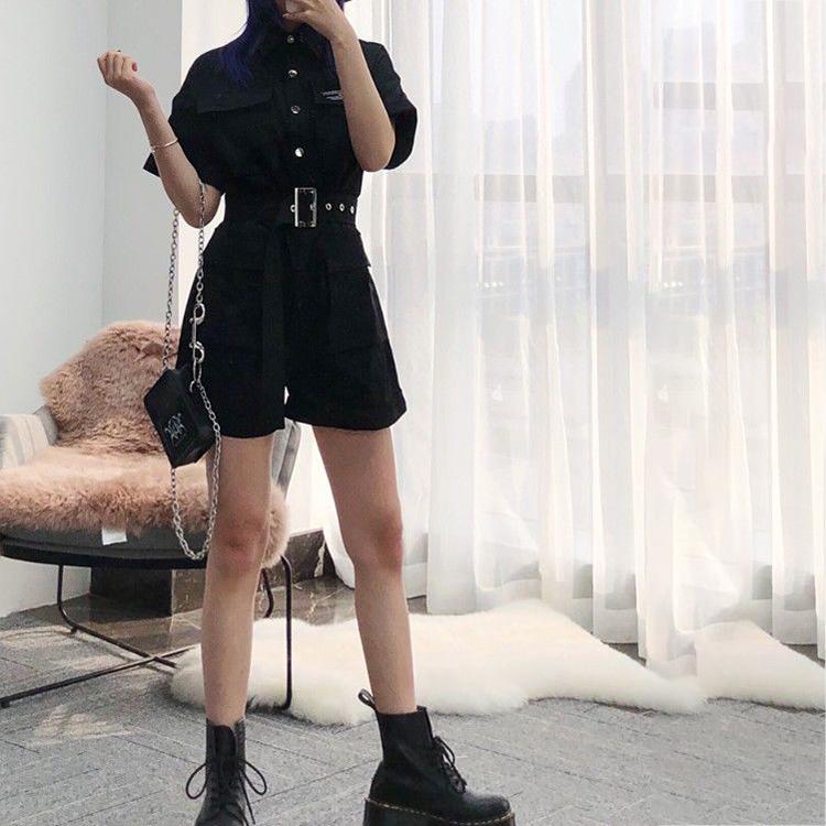 Hip-hop Style Women Sexy Black Cool Girls Jumpsuits Rompers Spring and Summer Short Sleeve Casual Vacation Office Home