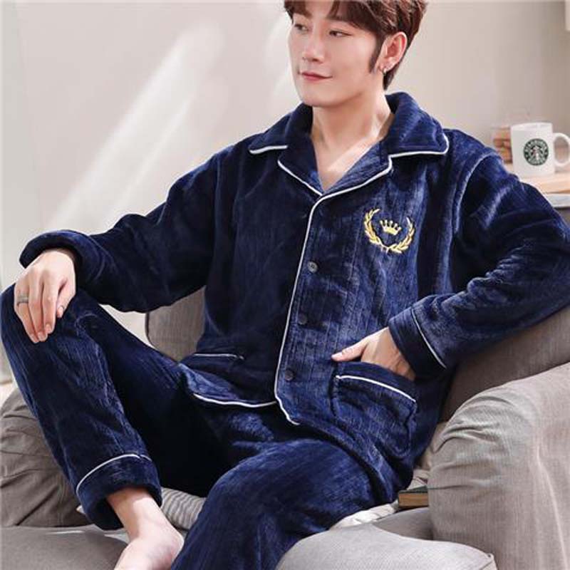 Coral Velvet Pajamas Men's Winter Thickening and Velvet Warm Home Service Suit