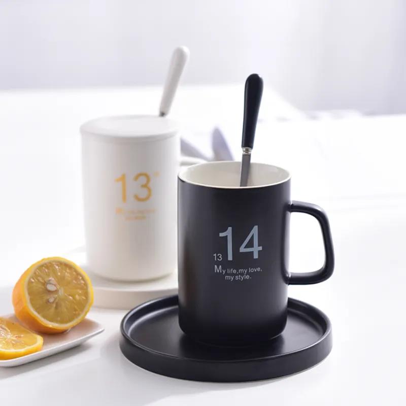 Ceramic Cup Male Mug with Lid Spoon Creative Couple Water Cup Female Pair Simple Coffee Cup Milk Cup Tea Cup