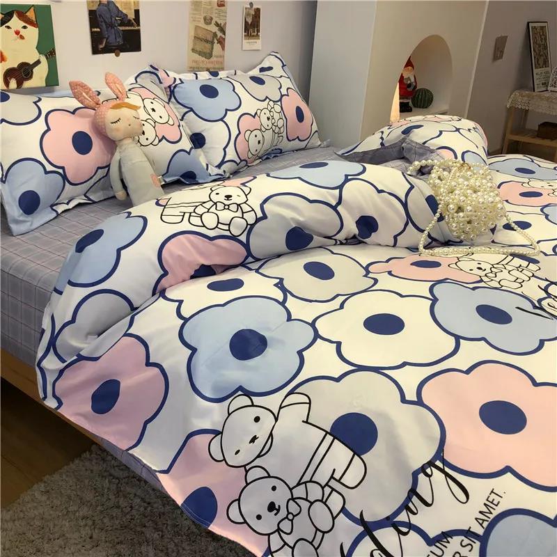 Cute Cartoon Autumn and Winter Four-piece Washable Quilt Cover Ins Wind Cartoon Comfortable Student Three-piece Bedding