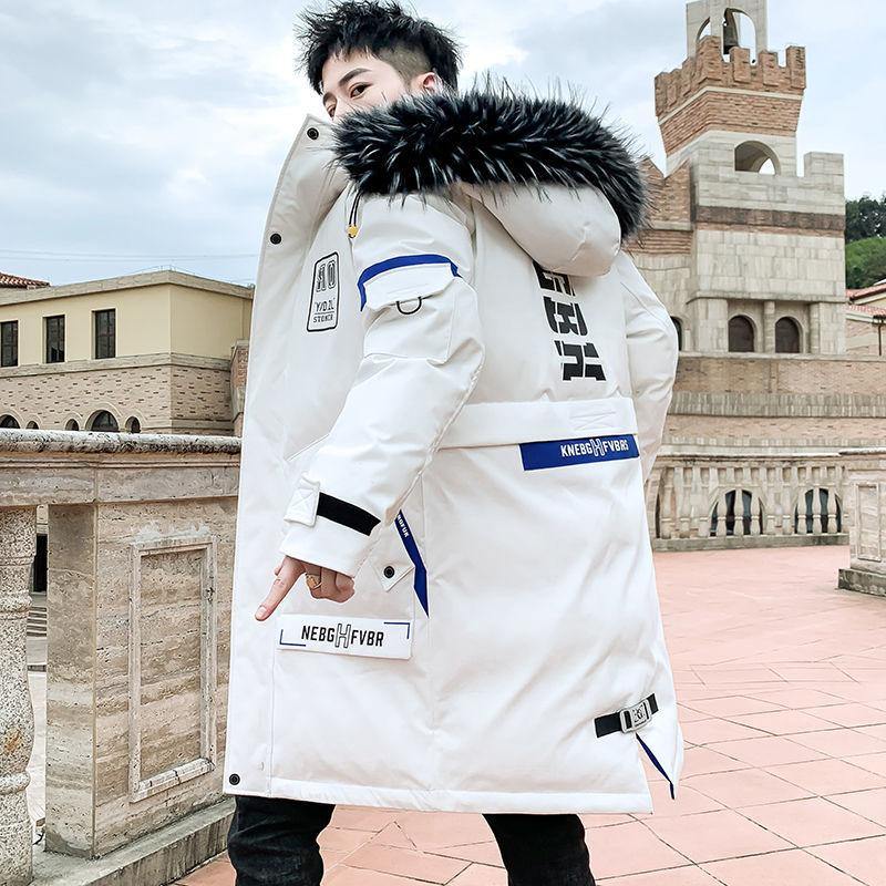 Winter Fashion Trend Cotton-padded Jacket Men's Mid-length Coat  Student Casual Hooded Big Fur Collar Cotton Jacket