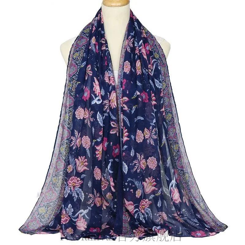 180*90 Huge Size Ethnic Style Warm Scarf for Women Autumn and Winter Print Shawl Scarf Cotton and Linen Sunscreen Silk Scarf Floral Thin Tulle Scarves