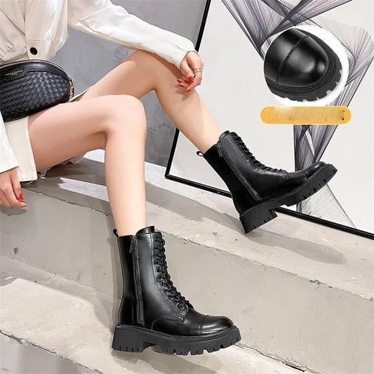 9 Holes Martin Boots Women's Autumn and Winter College Style British Style Thick-soled All-match Boots Were Thinner and Higher Middle-tube Boots