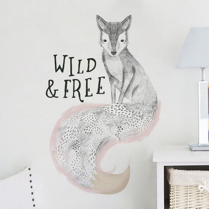 Sketch fox cartoon wall sticker decoration PVC removable dancing girls wild free red fox wallpaper