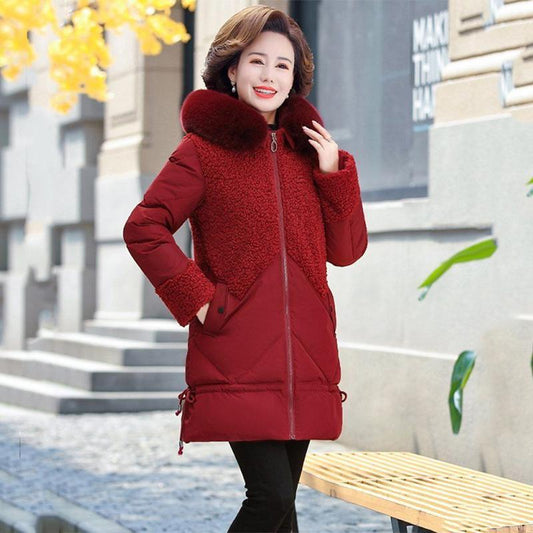 Women's Solid Color Down Jacket Mid-length Korean Loose Thick Coat Warm Cotton Coat Big Fur Collar Winter Clothes Quilted Coat