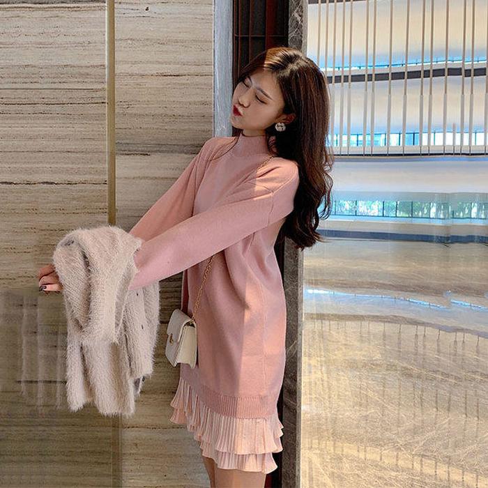 Autumn Winter Women Knitted Dress Turtleneck Sweater Dresses Lady Slim Long Sleeve Bottoming Dress