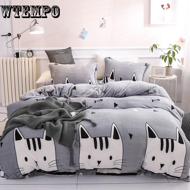 New Printing Winter Fleece Fabric Bedding Sets Flannel Velvet Duvet cover Bed sheet Pillowcase