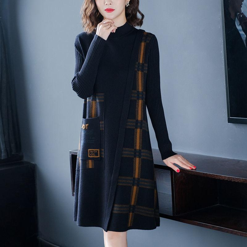 Autumn and Winter Loose Plus Size Dress Thick Mid-length Knitted Base Skirt Fashion All-match Female Sweater Dress