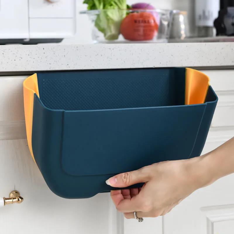 Kitchen Trash Can Hanging Household Wall-mounted Folding Storage Bin Classification Cabinet Door Kitchen Waste Garbage Bin Toilet