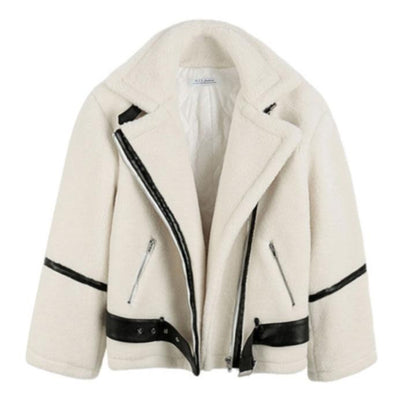 Plush Thickening Faux Lamb Wool Stand-up Collar Jacket Women Autumn and Winter All-match Plush Jacket Thickening Warmth and Washable