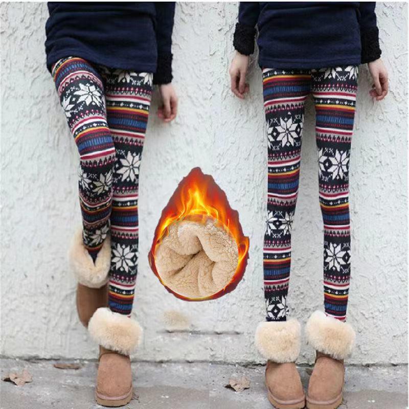 Plus Fleece Casual Pants Ladies Student Pants Multicolor Snowflake Fawn Trousers Plus Fat High Waist Stretch Pajamas Leggings