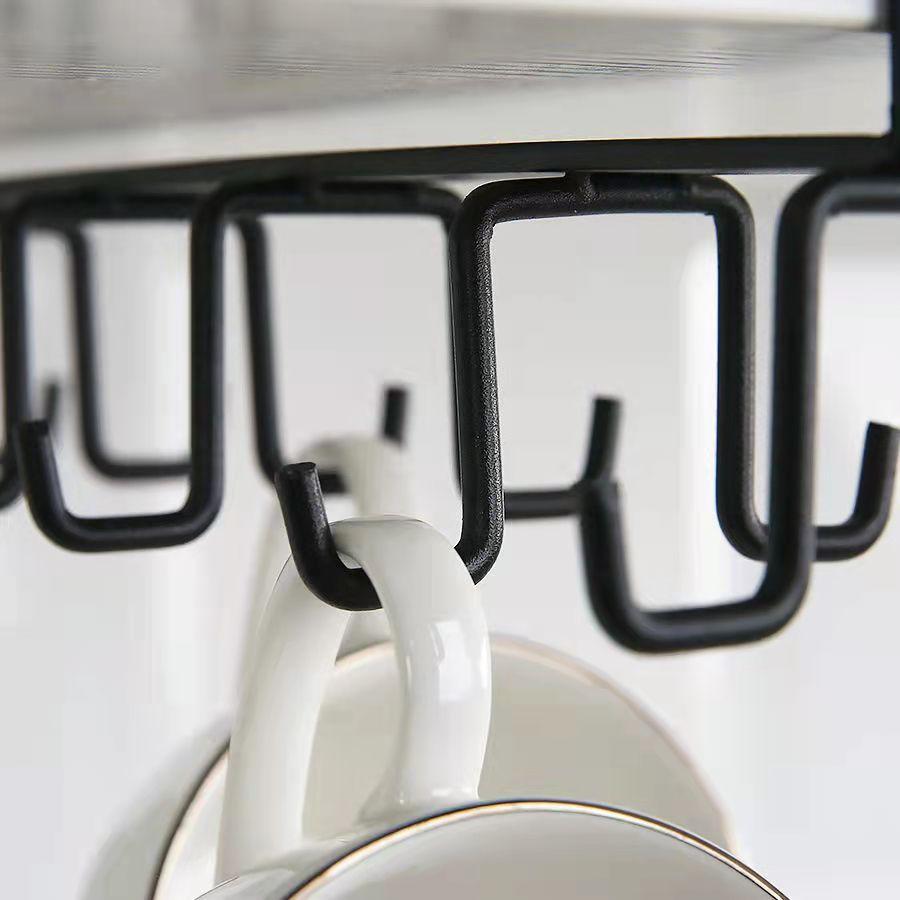 Mug Holder Coffee Cup Rack Towel Hooks Kitchen Hanging Shelf Organizer Double Row Rack Kitchen Cabinets Organization Coat Rack Shovel Mount Hook Rails