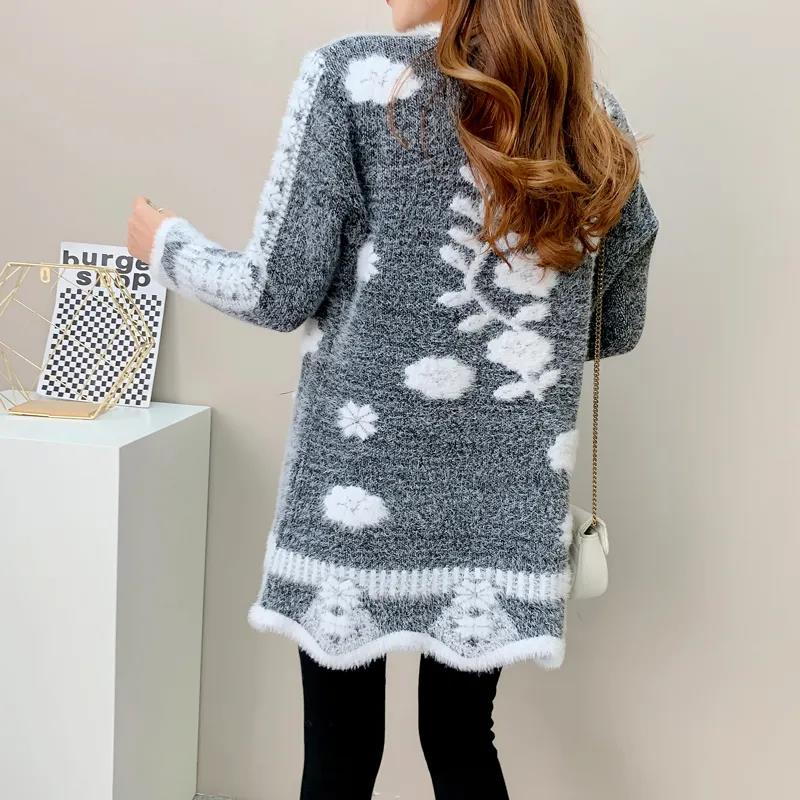 Cardigan Sweater Women's Knitted Sweater Jacket Spring and Autumn Sexy Mid-length Slim-fit Imitation Mink Jacket