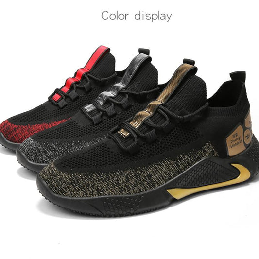 Spring Men's Real Flying Knitting Shoes Fashion Breathable Sneakers Black Gold Men's Running Shoes