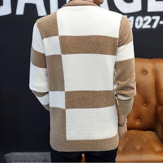 2019 Autumn Winter Warm Pullovers Knitted Striped Male Sweater Men Dress Thick Mens Sweaters Jersey