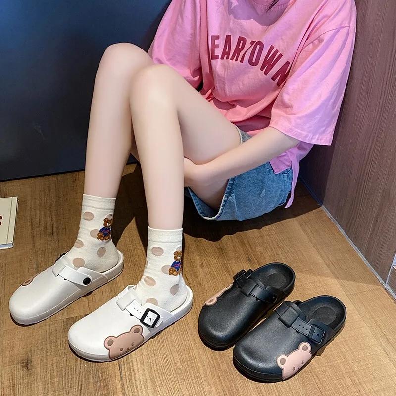 Girls Cute Baotou Slippers Students Wear All-match Lazy Slippers Non-slip Comfortable Soft Bottom Beach Shoes Ladies Sandals