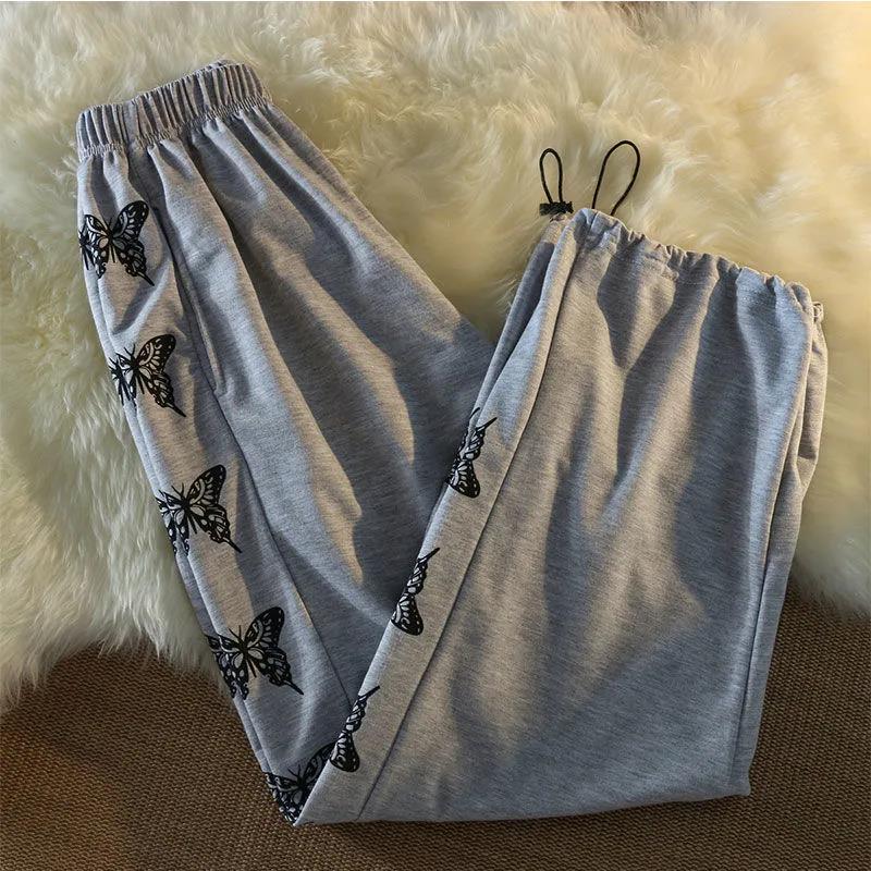 Gray Sports and Leisure Wide-leg Pants Women's Summer Loose Straight Original Color Butterfly Beam Pants Thin Harem Pants