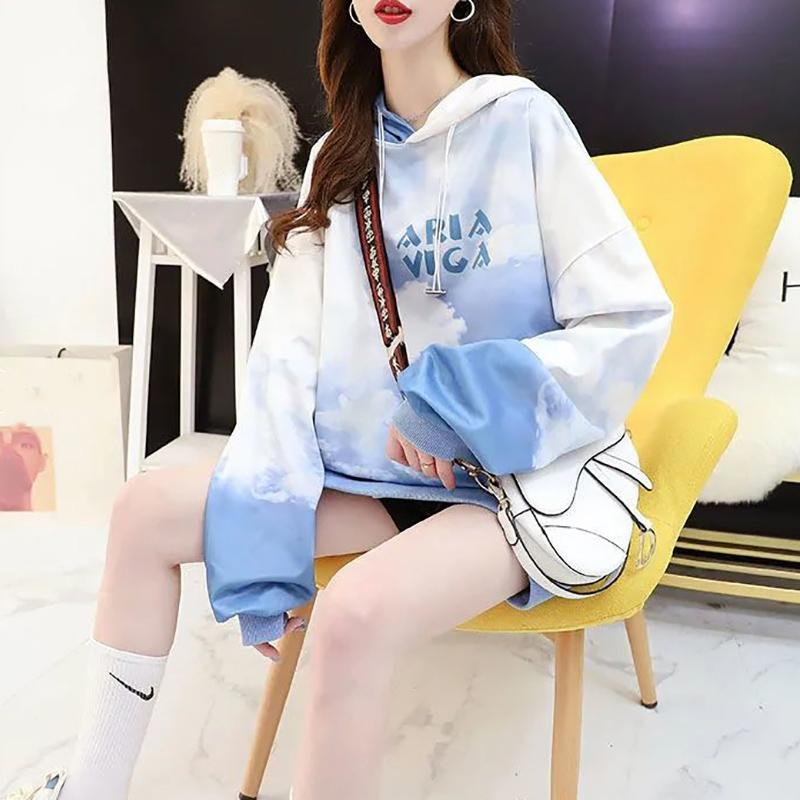 Middle Long Hooded Female Sweater Spring and Autumn Thin Section Korean Students Casual Loose Women's Shirt