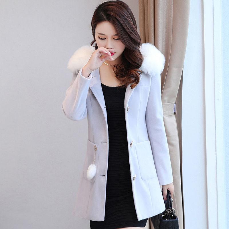 Autumn and Winter Long Slim Coat Simple Casual Woolen Coat Fashionable All-match Female Windbreaker