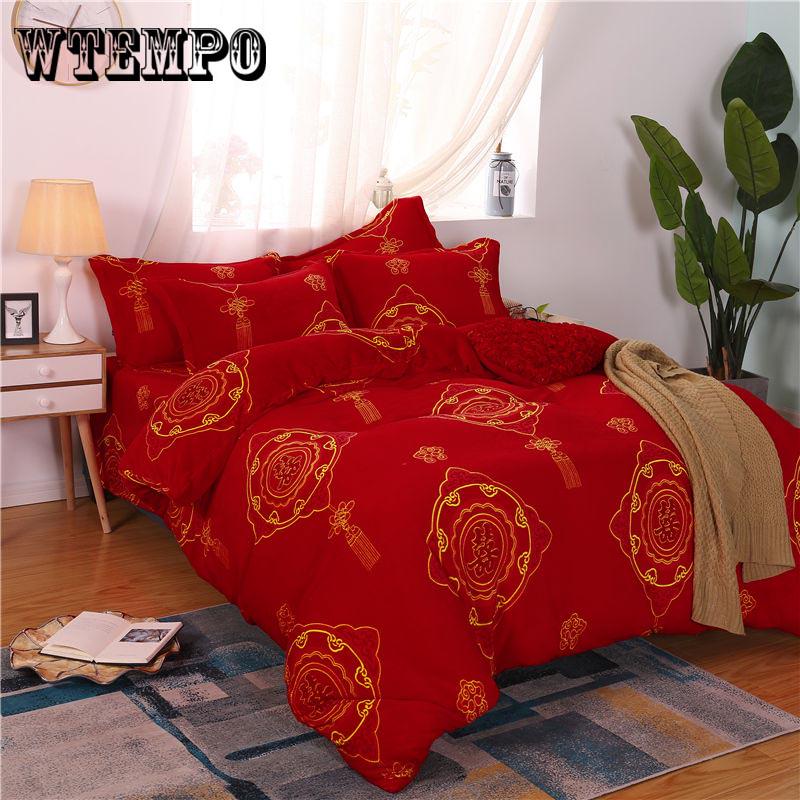 New Printing Winter Fleece Fabric Bedding Sets Flannel Velvet Duvet cover Bed sheet Pillowcase