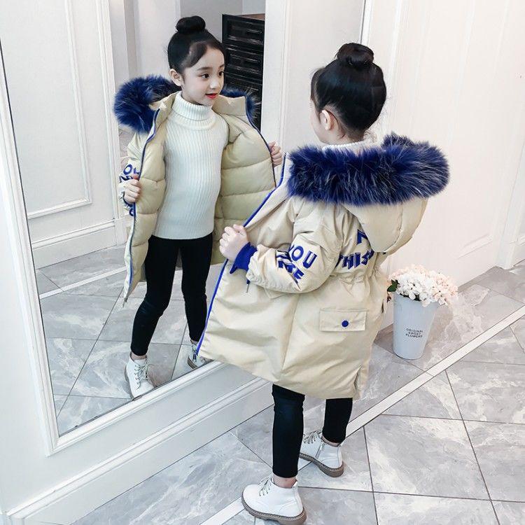 Children's Winter Jackets Girls Cotton Jackets Fur Collar Warm Kids Girls Down Outerwear Coat