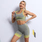 2PCS Running Sports Short Sleeve Shorts Combination Suit Women's Fitness Tight Seamless Knitted Yoga Clothes Gym Bodybuilding Sets Active Wear