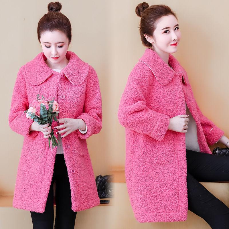 Lamb wool women's padded jacket winter mid-length loose faux fur woolen women's coat