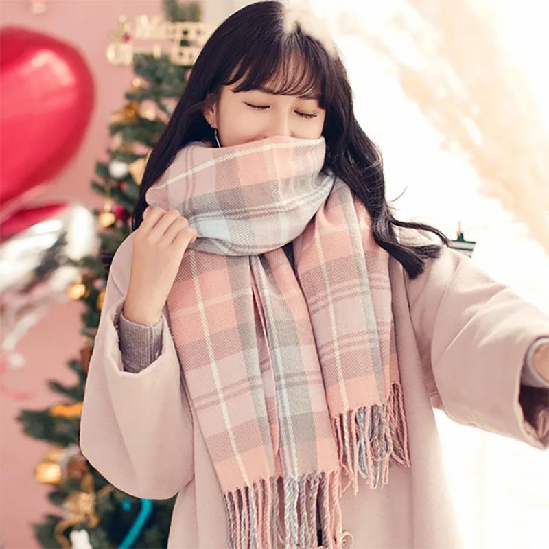 Plaid Scarf Ladies Autumn and Winter Korean Style All-match Cute Shawl Warm Thick Scarves for Women