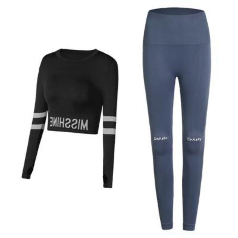 2 Piece Women Sportswear Yoga Set Gym Clothing Tracksuit Long Sleeve Crop Top High Waist Seamless Leggings Fitness Sports Suits