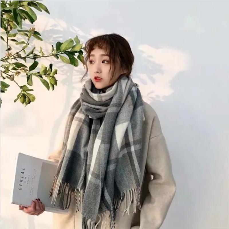 Plaid Scarf Ladies Autumn and Winter Korean Style All-match Cute Shawl Warm Thick Scarves for Women