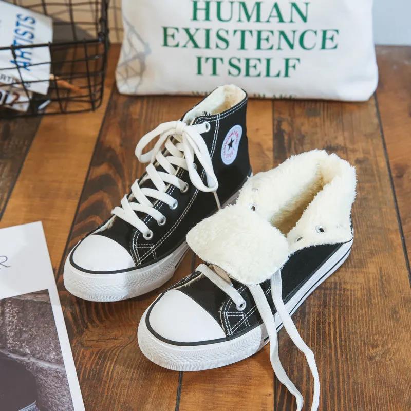 Plus Velvet Thick High-top Canvas Shoes Women Korean Winter Cotton Shoes All-match Cotton Shoes