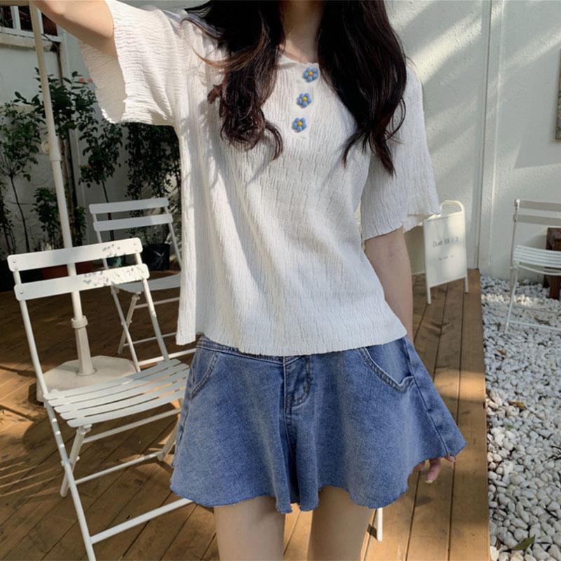 Summer Sweet and Cool Chic Short-sleeved Women's Thin Trendy Design Niche Knitted POLO Collar T-shirt Top