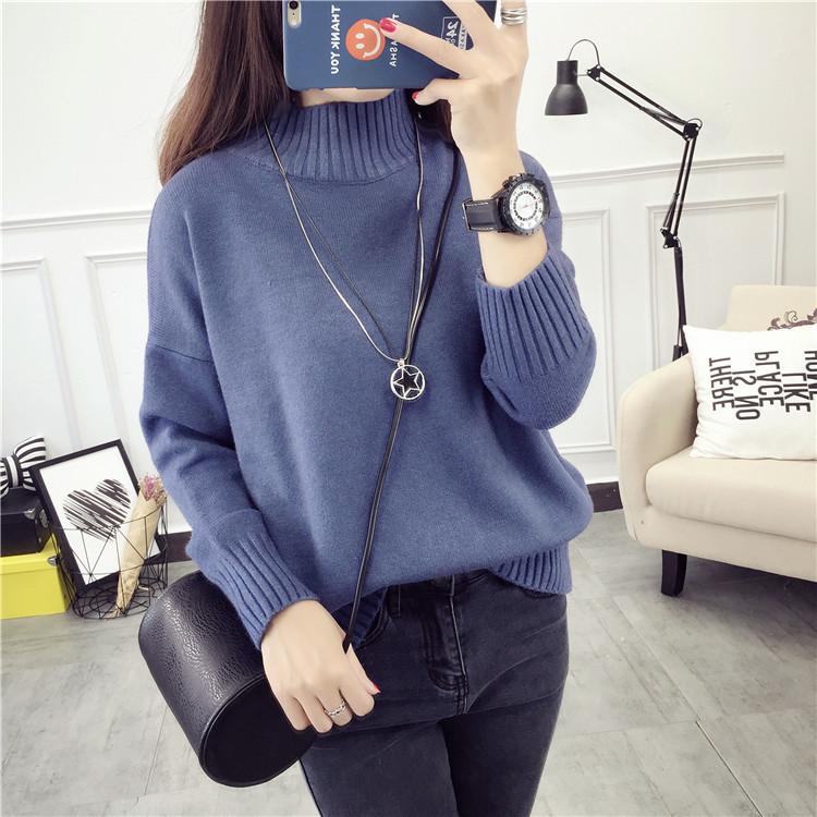 High Neck Sweater Female Loose Short Student Wild Sweater Warm Thick Sweater Autumn and Winter