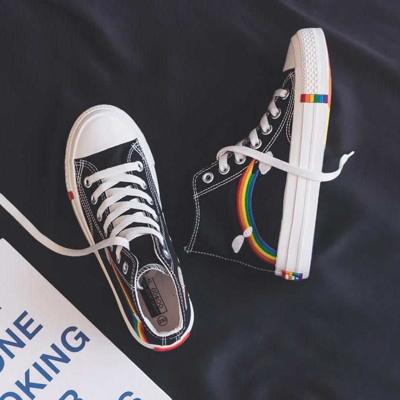 Rainbow Gay Pride Shoes - LGBTQA Pride Sneakers - Women High Top Sneakers - Vulcanized Shoes - Equality Canvas Shoes - Canvas Hightop Shoes