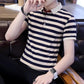 Short-sleeved T-shirt Men's Striped Bottoming Shirt Summer Lapel Trend Men's Half-sleeved T-shirt