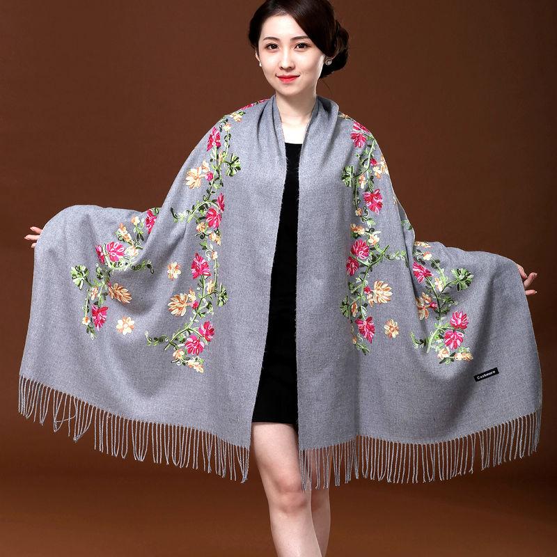 Red Embroidered Scarf Female Ethnic Style Thick Double-sided Warmth Shawl Dual-use Autumn and Winter Wild Long Section