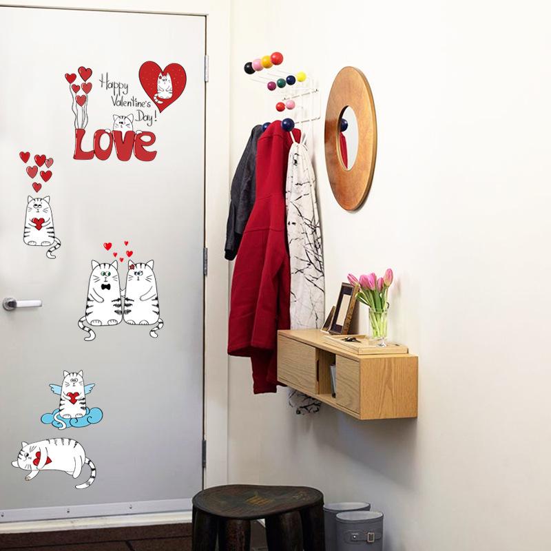 Love cats  heart stickers cabinet door bedside refrigerator kitchen decoration wall stickers