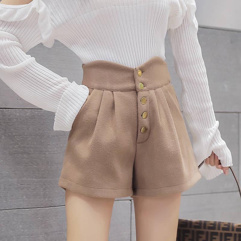 Woolen Shorts Women Loose High Waist Wide Leg Boots Shorts For Shorts Women