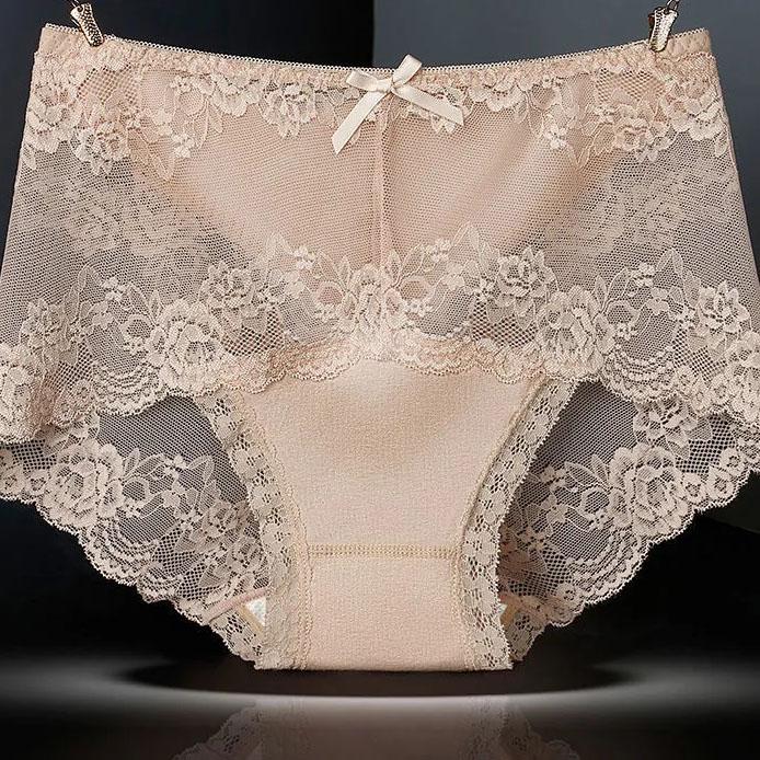 4Pcs/Set High Waist Solid Color Seamless Lace Underpants Women's Spring Summer All-match Large Size Causal Soft Briefs