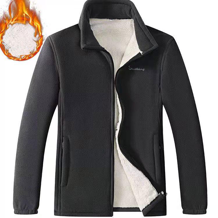 Lamb Wool Men's Autumn and Winter Jackets Plus Fleece Thickening Warm Fleece Fleece Collar Polar Fleece Casual Jacket