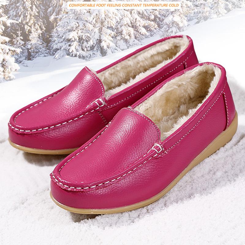 Plus Velvet Flat Leather Shoes Plus Velvet Peas Shoes Female Nurse Shoes Driving Shoes Plus Velvet Warm Cotton Shoes Moccasin Shoes